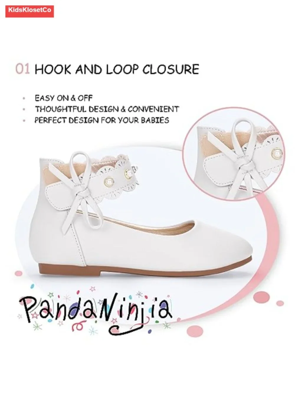 Mary Jane Ballet Flats Flower Girl Shoes with Pearl Bow Ankle Strap Dress Shoes